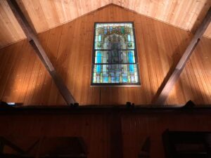 event barn with stained glass window